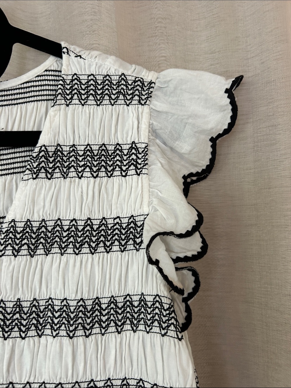 White summer dress with black details, L